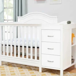 DaVinci Baby Dressers>Charlie 4-in-1 Convertible Mini Crib and Changer - White