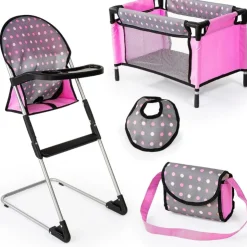 Bayer Design Dolls>Doll's High Chair and Travel Bed Set - Polka Dots
