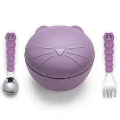 Melii Baby Tableware>Silicone Animal Bowl with Lid and Utensils